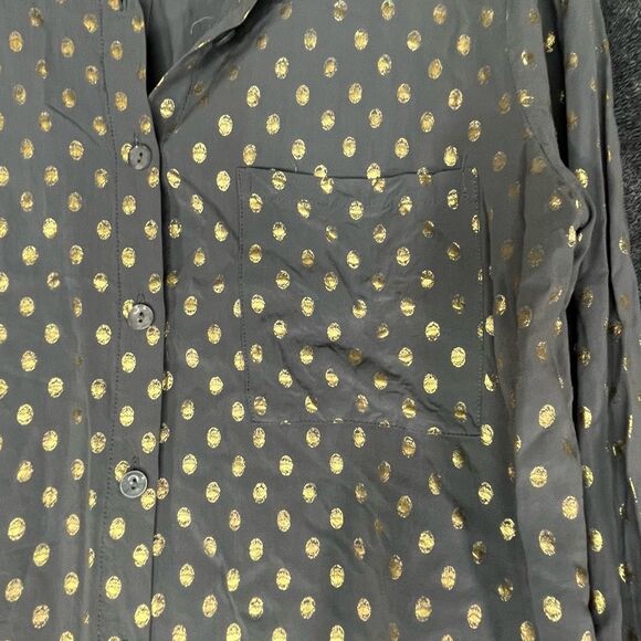 Monarc Grey Metallic Gold Polka-Dot Button Down Shirt Size Medium - Picture 2 of 5